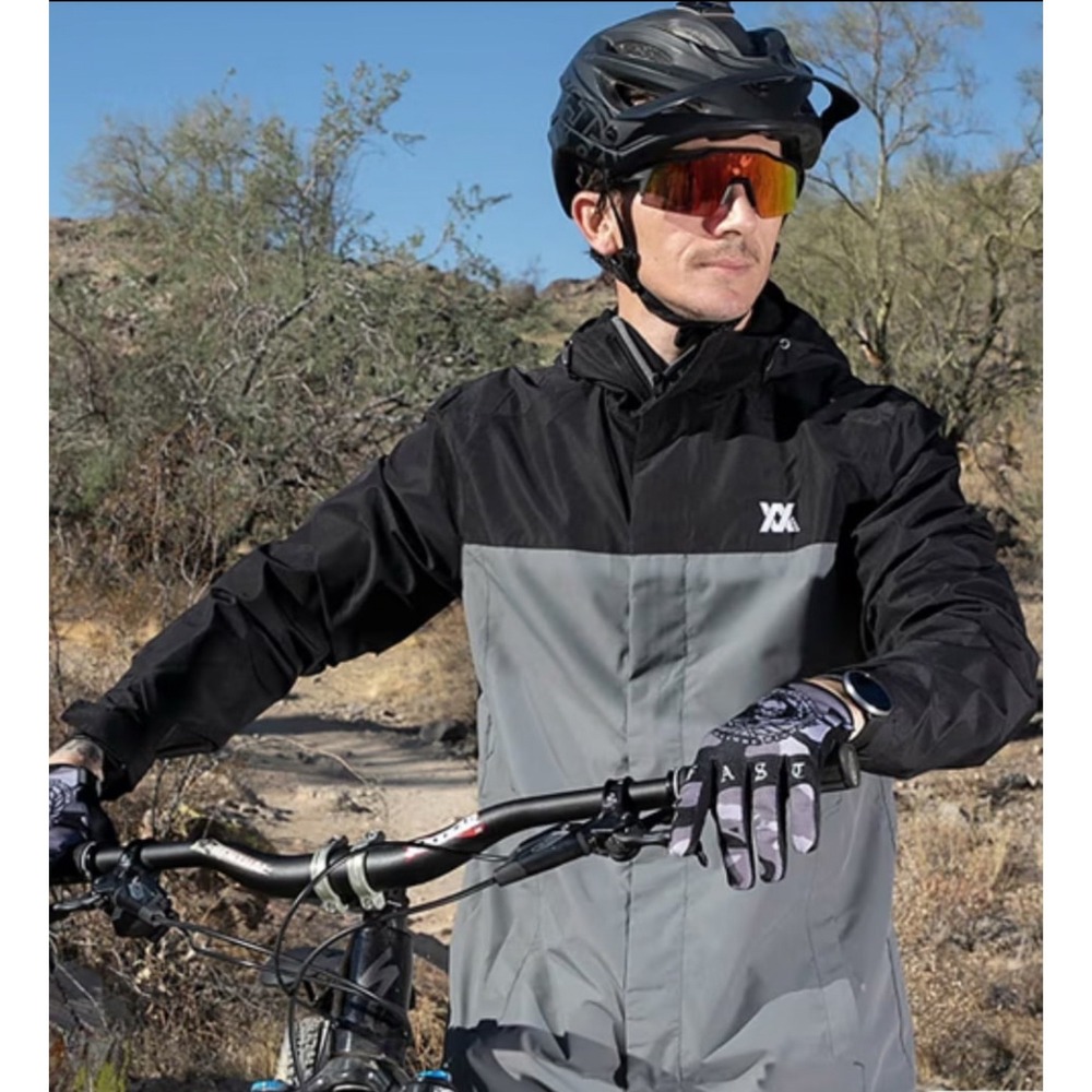 DIXXON Mens Cycling Windbreaker Jacket Black Grey Hooded MTB Bike Coat
